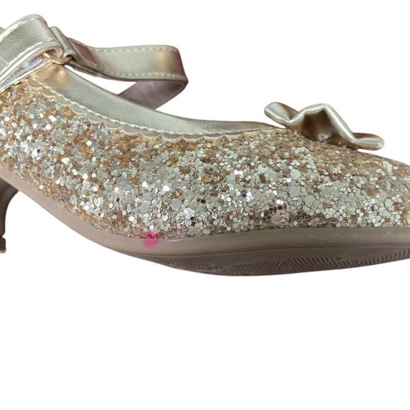 K KomForme Big Girls Size 12.5 Gold Glitter Bow Closed Toe 1.5" Mary Jane Shoes - Picture 8 of 8